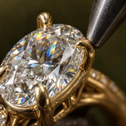 A claw pushed over the edge of an oval diamond