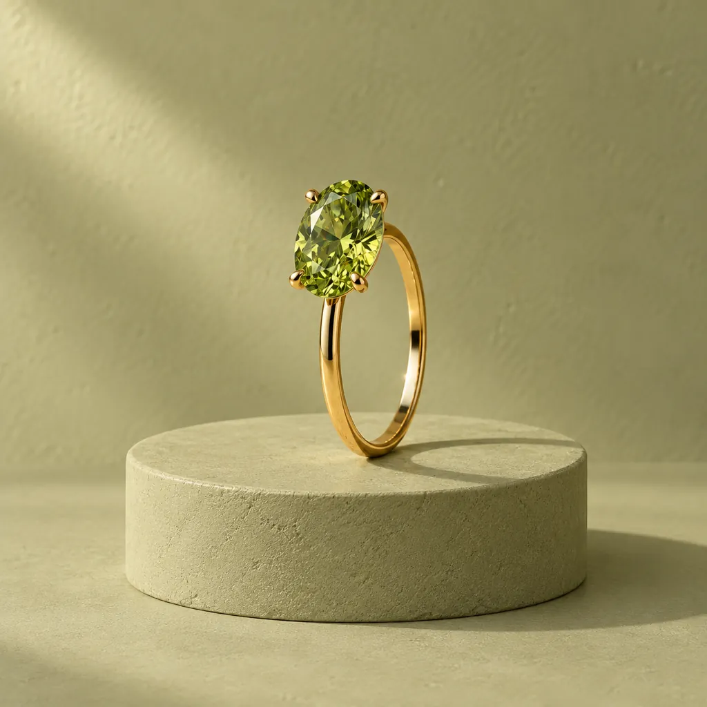Aube ring in yellow gold with an olive peridot