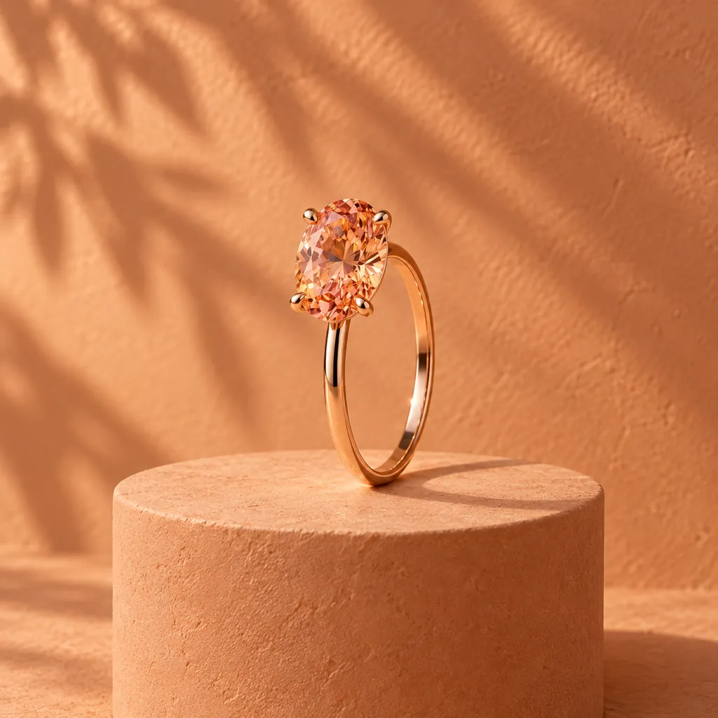 Aube ring in rose gold with a peach sapphire