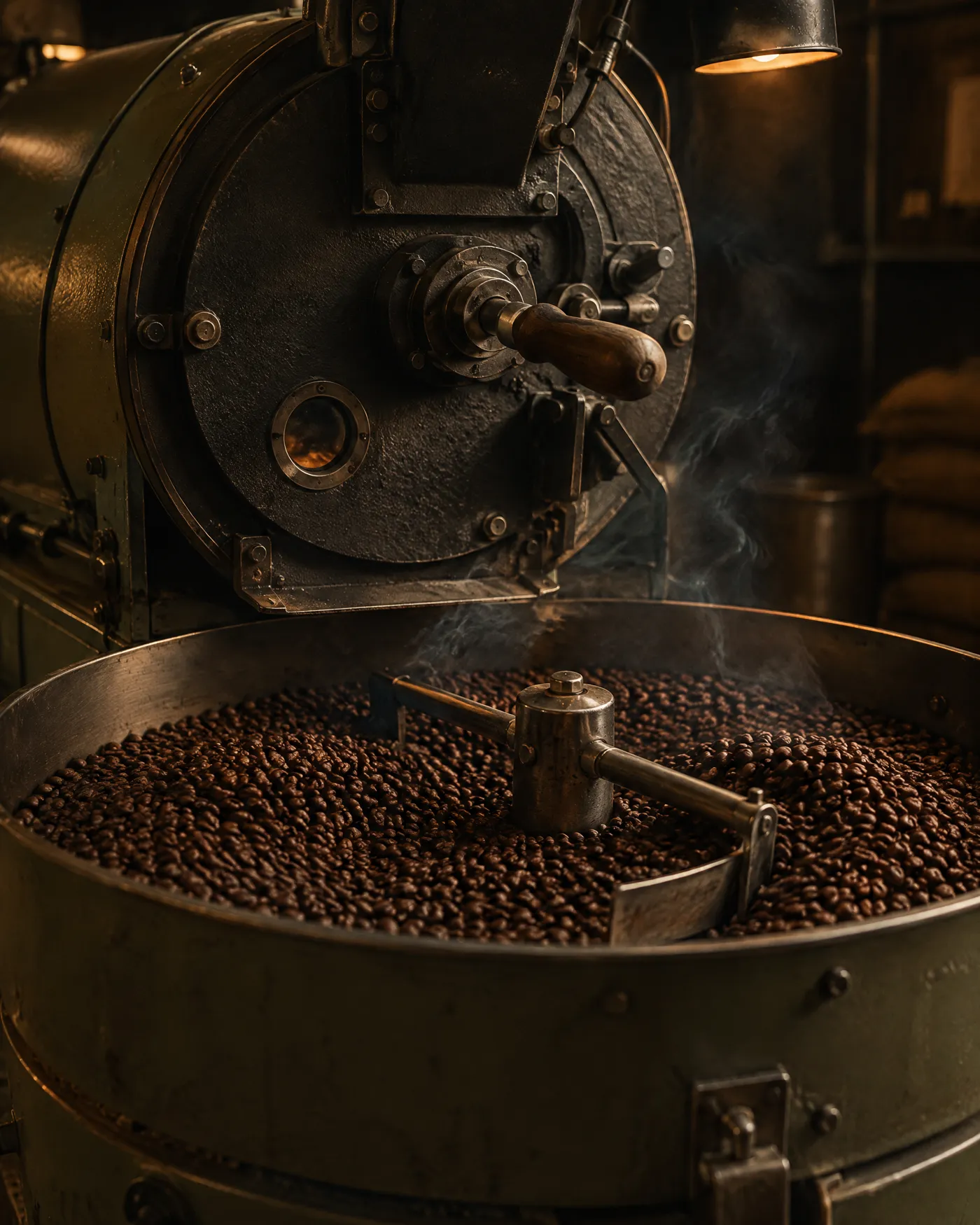 Fresh coffee cooling in a small drum roaster